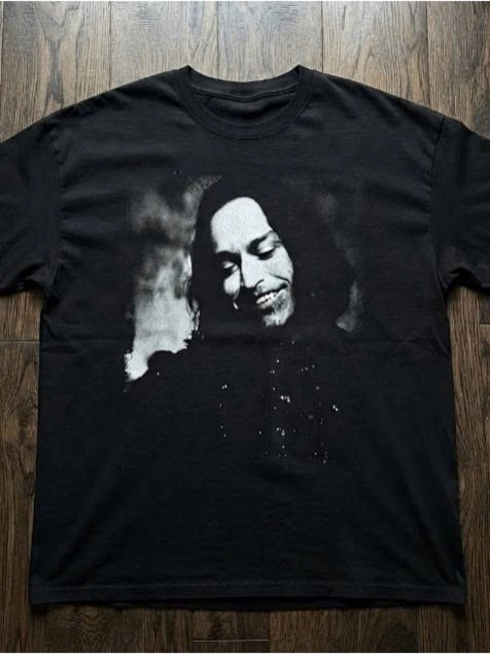 Black Short Sleeve Tee with Monochrome Portrait
